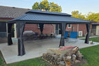 PURPLE LEAF 12' X 28' Large Hardtop Gazebo Aluminum Gazebo with Galvanized Steel Double Roof for Patio Lawn and Garden, Curtains and Netting Included Grey