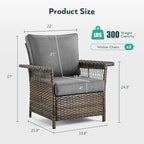 Wicker Outdoor Chairs Set of 2 - Hollow Widen Armrests Patio Furniture Set with Comfortable Thickened Cushion, High Back Outdoor Rattan Chairs for Balcony Porch Deck and Yard - Brown/Gray