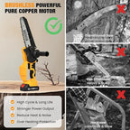 2-in-1 Electric Pole Saw, 6” & 8” Brushless Mini Chainsaw Cordless with Extension Pole & 2 x 21V Batteries, Tree Trimmer Tool for Branch Cutting & Pruning, Home & Garden & DIY