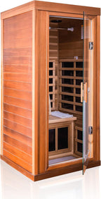 Red Cedar Infrared Sauna 1 Person Low EMF Far Infrared Saunas for Home, 1350 watt Indoor Personal Sauna Room with 2 Bluetooth Speakers, 1 LED Reading Lamp
