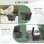 VINGLI 13 Gallon Outdoor Deck Box, Wicker Outdoor Storage Box with Lid, Small Storage Bin Container for Outside and Patio, Patio Rattan Side Table for Yard Porch (Brown, Trapezoidal)