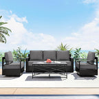 Outdoor Patio Furniture Set, 4-Piece Aluminum Patio Conversation Set All-Weather Metal Outdoor Sectional with 6 Inch Thick Cushions, Deep Setting for Garden, Outside and Porch