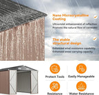 8×15FT Outdoor Storage Shed, Metal Garden Shed with Lockable Double Doors & Sloping Roof, Weather-Resistant Tool Shed for Backyard, Patio, Poolside Brown