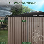 GVDV 10X12 FT Outdoor Storage Shed, Durable Metal Outside Storage for Garden, Patio and Backyard, Waterproof Shelter for Tools, Equipment
