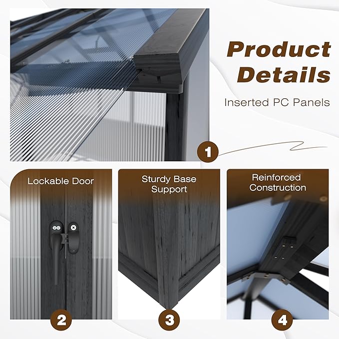 6x10 FT Greenhouse Kit for Outdoor, Thickened Polycarbonate Panel Wooden Walk-in Green House with Lockable Door and Adjustable Roof Vent, Backyard Garden, Black