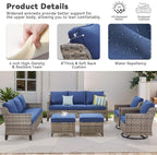 Patio Bistro Set, 3 Piece Outdoor Patio Furniture with 3-Seat Patio Wicker Sofa, Ottomans and Comfy Cushions, Rattan Wicker Conversation Set with High Back, Conversation Sets for Patio