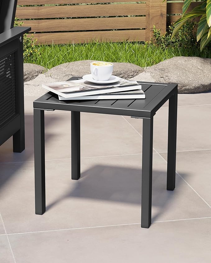 Crestlive Products Aluminum Outdoor Side Table, Pool Lounge Chair Side Table, Weather Resistant Small Square Coffee End Table for Patio, Yard, Garden, Porch, Deck, Indoor, Outdoor
