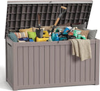 280 Gallon Large Deck Box,Resin Outdoor Storage Box with Lockable for Patio Furniture, Pool Accessories, Garden Tools Waterproof Outside Storage Box, Grey