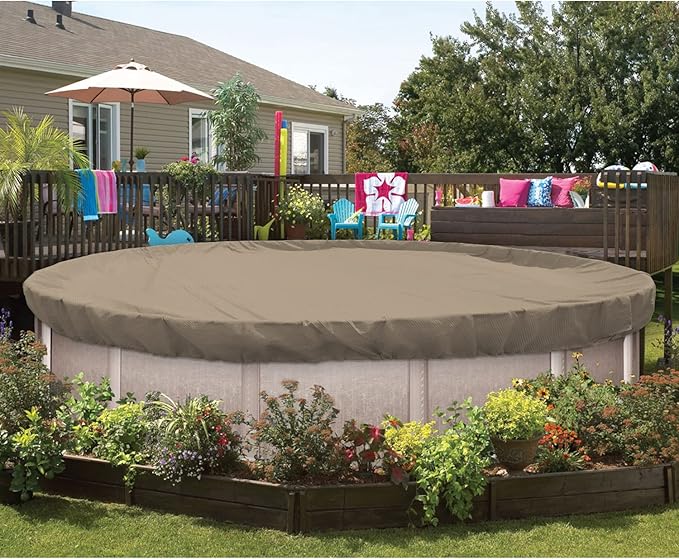 ECOOPTS 12 ft Round Pool Cover for Above Ground Pools, Swimming Pool Cover Protector Winter Safety Cover (Sand)