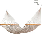 Original Pawleys Island Deluxe Antique Brown Oatmeal Heirloom Tweed DuraCord Rope Hammock – 13 ft. x 60 in., 2-Person, 450 lb Capacity, Oak Spreader Bar, Zinc-Plated Hardware, Handcrafted in The USA
