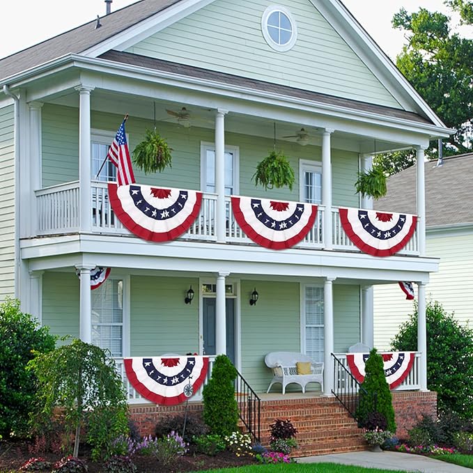 3 x 6 Ft American Pleated Fan Flag, USA Patriotic Half Fan Bunting Flag, 4th of July Decorations Flags (Set of 3)