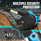 DNA MOTORING Mini Chainsaw, 6 Inch Electric Chainsaw Cordless Handheld Chainsaw with 2 20V 2000mAh Batteries, Small Chainsaw Electric Saw for Tree Trimming, Wood Cutting, Blue, TOOLS-00727-BL