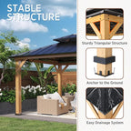 COOS BAY 11x13 Hardtop Gazebo with Cedar Wood Frame, Galvanized Steel Double Roof Outdoor Pavilion for Garden, Lawn, Poolside, Patio, Deck, Natural Wood/Black