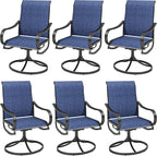 MFSTUDIO Outdoor Swivel Patio Dining Chairs Set of 6, High Back Breathable Textilene Patio Chairs for Balcony, Backyad, Deck, Garden (Navy Fabric,Black Frame)