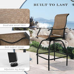 LEVELEVE Patio Bar Set 2pcs Swivel Bar Stools Outdoor Bistro Textilene Furniture Stability All-Weather Set (Dark Brown Fabric)