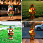 Solar Tiki Garden Statues Tiki Holding Torches with Flickering Flame LED Lights Bar Porch Lawn Yard Outdoor Decorations Christmas Thanksgiving Birthday Gardening Gift for Mom Women