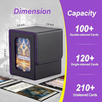 MTG Deck Box, Double Display Window MTG, Commander Deck Box Fits 120+ Single Sleeved Cards, PU Leather Magnetic Closure Card Box with 2 Dividers&2 Toploaders for TCG, CCG, Black/Violet