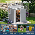5x4 FT Small Resin Shed, Waterproof Outdoor Shed with Floor, Window, Double Lockable Doors & 2 Vents, Outside Plastic Sheds for Garden Patio Backyard, Sloped Roof, Grey