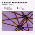 Midtown Umbrellas Wooden 2-8 Feet Outdoor Patio Umbrella, Terylast Midtown Purple Fabric, Aluminum Frame For Backyard Umbrella, Deck Umbrella, Garden Umbrella & Pool Umbrella - Wooden Pole