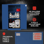 FireKing Blue Flammable Safety Cabinet, Corrosives Flammable Storage Cabinet, 45 Gallon Steel Safety Cabinets with Manual Door for Commercial, Industrial & Home Use, 43" x 18" x 65"