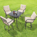 Patio Swivel Bar Stools, Outdoor High Back Swivel Bar Chair Set of 4 with Cushion & All Weather Steel Frame for Backyard, Lawn, Poolside and Balcony, Beige