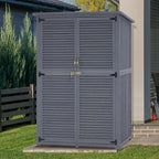 MCombo Outdoor Storage Cabinet, Wooden Storage Shed with Latch, Outside Garden Tool Shed with 2 Doors for Patio Yard Lawn, 1900 (Grey, Large)