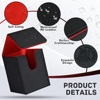 ZLCA Card Deck Box for Trading Cards with 2 Dividers, Card Storage Box Fits 100+ Single Sleeved Cards, PU Leather Card Deck Case Holder for Magic Commander TCG CCG （Black&Red,Emperor Dragon）