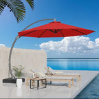Kingdura 12ft Offset Cantilever Patio Umbrella with Base Included, Large Round Aluminum Outdoor Umbrella, 360° Rotation & Infinite Tilt, Heavy Duty Frame for Deck Pool Backyard, Red