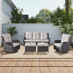 Rilyson 5 Piece Outdoor Patio Furniture Set - Rattan Wicker Patio Conversation Sets with 2 Swivel Rocker Chairs,2 Ottomans and 1 Sofa for Outside Porch Deck Backyard(Brown/Beige)
