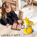 Solar Resin Rabbit Garden Outdoor Statue – Yellow Bunny Figurines with LED Floral Wreath & Butterfly, Decor for Patio Lawn Porch Yard Ornaments for Mom Grandma Wife