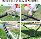 Double Hammock with Stand for Outdoor, Heavy Duty Portable Hammock with Adjustable Steel Stand for Patio, Garden, Beach, Backyard - Includes Carrying Bag,Blue