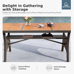 MFSTUDIO Outdoor Dining Sets for 8, 9 Pieces Patio Dining Furniture, 74’’ Rectangular Table Set and Chairs, Acacia Wood Top & Rattan and Metal Frame, Outdoor Patio Modern Furniture