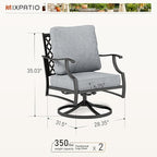 Swivel Patio Chairs Set of 2, High Back Outdoor Swivel Patio Metal Chairs with 5.75" Thick Cushions for Bistro Balcony Porch Deck and Yard, Grey