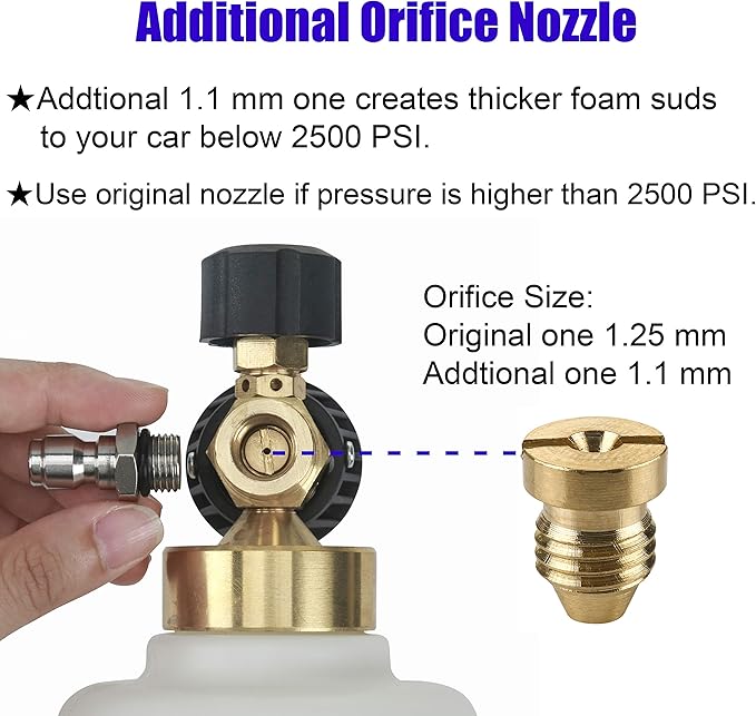 Tool Daily Pressure Washer Foam Cannon for Car Wash, Snow Foam Lance, Additional Orifice Nozzle 1.1mm, 1/4 Inch