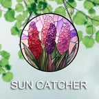 Stained Glass Window Hanging 4 Pcs Set Purple Flower Theme 6.3" - Tulip Suncatcher Door Garden Sun Catcher Decor Birthday Christmas for Plant Lovers Woman Nana Men