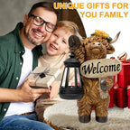 Solar Highland Cow Outdoor Statue with Latern for Garden, Outside Yard Lawn Decor Highland Cow Figurine Porch Patio Balcony Home, Birthday Gifts for Mom Women