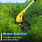 Electric Weed Wacker Cordless： String Trimmer with Roller 2Types Blades - 2.0Ah 12V Battery Powered Lightweight Grass Cutter/Mower for Yard and Garden, Yellow