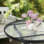 VINGLI Folding Glass Outdoor Side Table, 23.6 Inches Small Foldable Patio Bistro Table with Tempered Glass Table Top for Lawn & Garden, Balcony, Porch and Pool, Round
