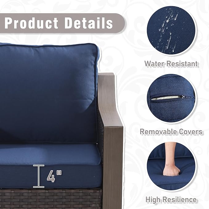 Outdoor Wicker Swivel Chair Set of 2, All-Weather Use Patio Rattan Chair with Removable Water-Resistant Cushion, Ideal for Porch, Backyard, Balcony, Poolside, Blue