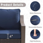 7 PCS Wicker Patio Conversation Set, All-Weather Use Outdoor 2 PE Rattan Swivel Chair, 2 PE Rattan Chair, 2 Ottoman, 1 Patio Sofa, Removable Water-Resistant Cushion, Blue