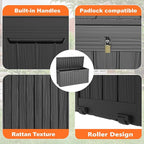 75 Gallon Large Deck Box,Resin Outdoor Storage Box with Lockable for Patio Furniture, Pool Accessories, Garden Tools Waterproof Outside Storage Box, Black