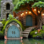 Blue Mini Fairy Garden Door for Tree, 3D Miniature Fairy Door for Fairytale Tiny House Doors, Bonsai Terrarium Micro Landscape Decoration Accessories Garden Miniatures