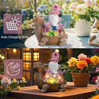 Solar Garden Outdoor Statue Turtle Gnome with Succulent and LED Light - Patio,Lawn,Garden,Tortoise Statue for Patio,Unique Housewarming Gifts