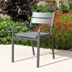 Soleil Jardin Outdoor Aluminum 4-Piece Patio Dining Chairs with Cushions, Stackable Bistro Chairs for Balcony, Garden, Backyard, Dark Grey Finish & Grey Cushion