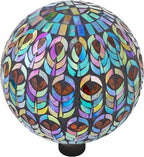 Alpine Corporation 10" Diameter Indoor/Outdoor Glass Mosaic Gazing Globe Yard Decoration, Peacock Feather Design