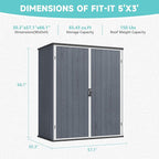 Greesum 5X3FT Plastic Outdoor Storage Shed with Floor, Resin Storaged Sheds with Lockable Door, All-Weather Tool Sheds for Garden, Backyard, Patio, Dark Gray (4.7×2.5FT)