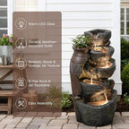 5 Tiered Rock Water Fountain Outdoor with Vintage Jar, Cascading Waterfall Fountain with LED Lights, Outdoor Fountains for Garden or Patio, Yard, and Deck Decor, 16.5" L x 12.6" W x 31.7" H