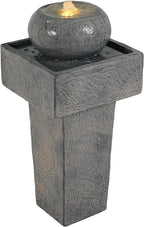 Merax 25.59" H Minimalist Concrete Column Fountain–LED-Lit Modern Outdoor Oasis, Durable Landscape Feature for Patio, Porch