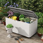 100GAL White Resin Deck Box with Wheels – Lockable, Waterproof, SGS-Tested UV Resistance, Spacious Outdoor Storage for Patio Cushions & Pool Gear, Easy Assembly
