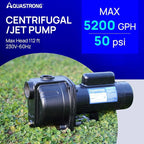 AQUASTRONG 2 HP Shallow Well Jet/Centrifugal Pump, 5200 GPH, 230V, Durable Cast Iron Booster Pump for Lawn Sprinkler, Garden Irrigation